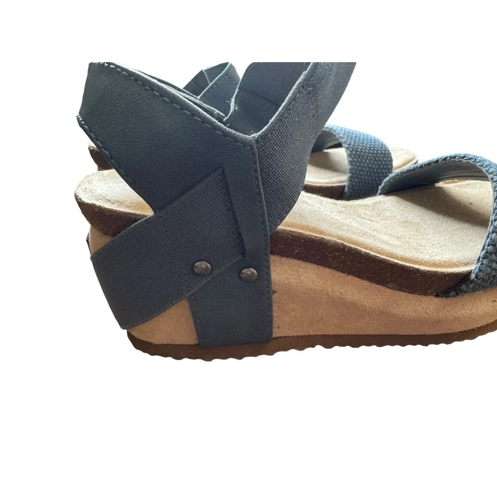 Hokus Pokus Jenny Wedge Sandals Womens 6.5 Blue Excellent Platform Elastic